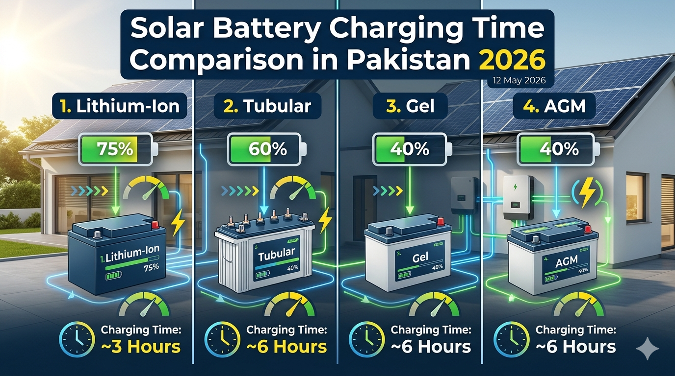 "Solar Battery Charging Time Comparison in Pakistan 12 May 2026"